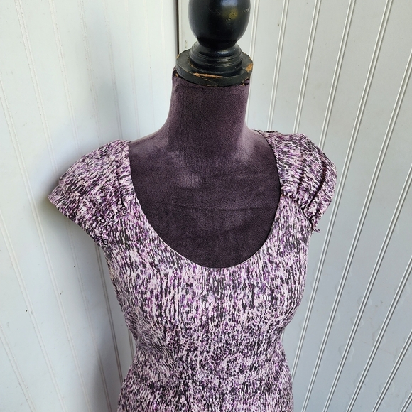 Banana Republic Pink Purple Abstract Print Silk Cap Sleeve Sheath Dress Size 4 - Picture 3 of 16